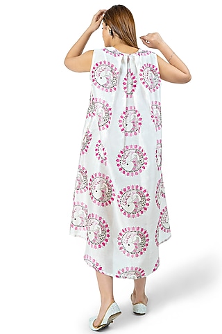 White & Pink Printed A-Line Dress by Ishreen kaur