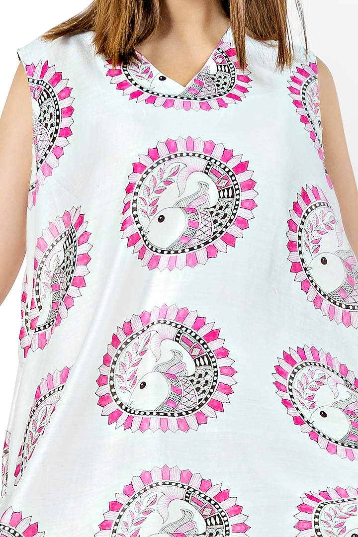 White & Pink Printed A-Line Summer Dress by Ishreen kaur at Pernia's Pop Up Shop