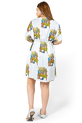 White Printed Dress With Rope Tie by Ishreen kaur