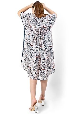 Nude Printed & Gathered Kaftan Dress by Ishreen kaur