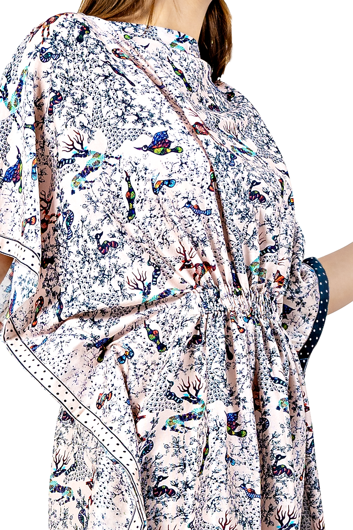 Nude Printed & Gathered Kaftan Summer Dress by Ishreen kaur at Pernia's Pop Up Shop