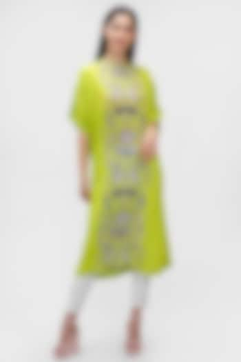 Lime Green Printed Kaftan by Ishreen kaur at Pernia's Pop Up Shop