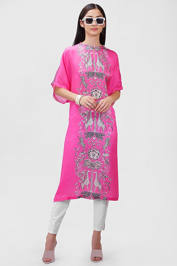 Pink Printed Kaftan by Ishreen kaur