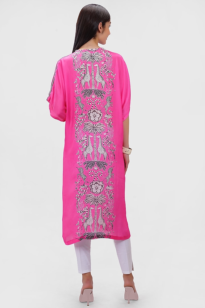 Pink Printed Kaftan by Ishreen kaur at Pernia's Pop Up Shop
