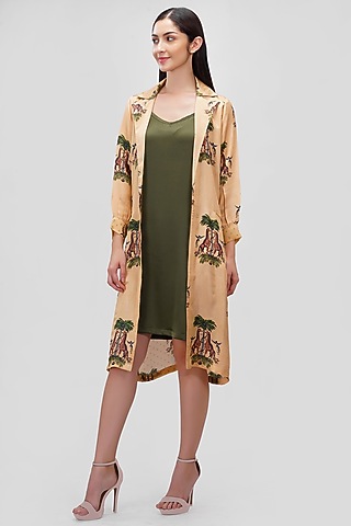 Beige & Green Jacket Dress by Ishreen kaur