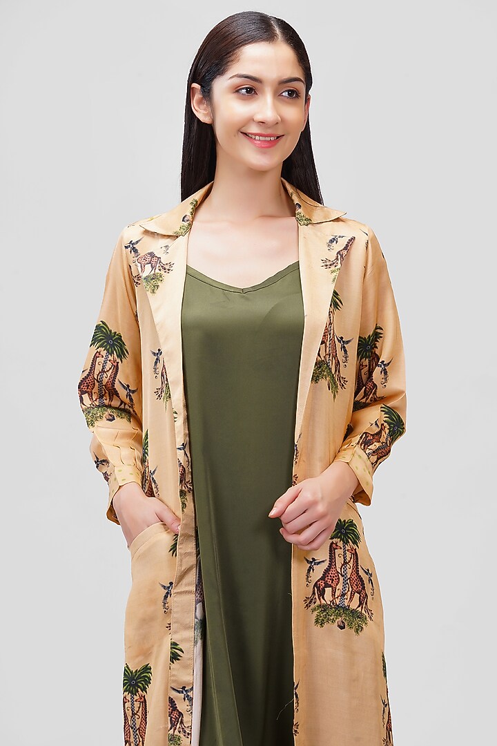 Beige & Green Jacket Summer Dress by Ishreen kaur at Pernia's Pop Up Shop