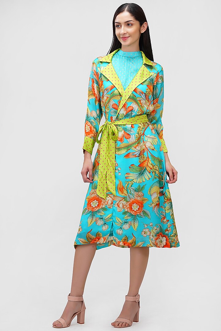 Firozi Floral Jacket Dress by Ishreen kaur