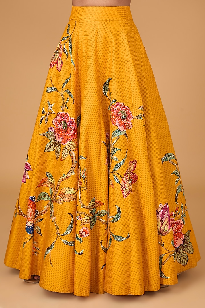 Amber Dupion Floral Printed & Hand Embroidered Wedding Lehenga Set by Irrau by Samir Mantri at Pernia's Pop Up Shop