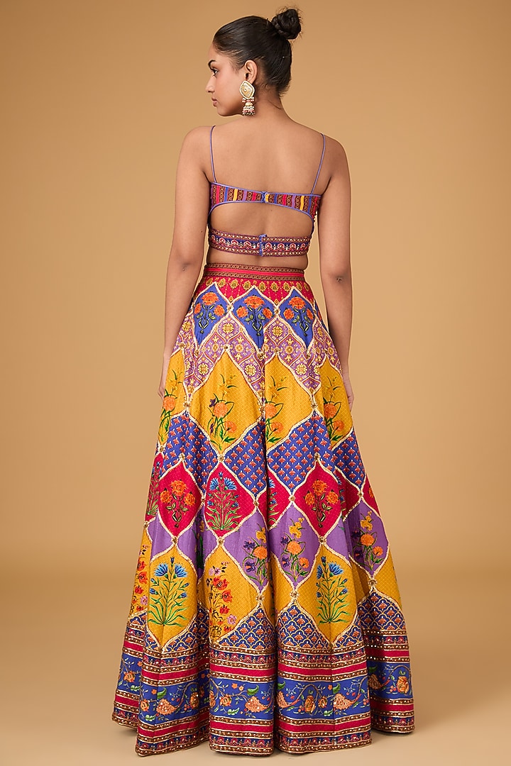 Multi-Colored Dupion Gota & Sequins Hand Embroidered Wedding Lehenga Set by Irrau by Samir Mantri at Pernia's Pop Up Shop