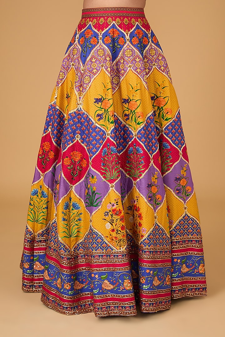 Multi-Colored Dupion Gota & Sequins Hand Embroidered Wedding Lehenga Set by Irrau by Samir Mantri at Pernia's Pop Up Shop