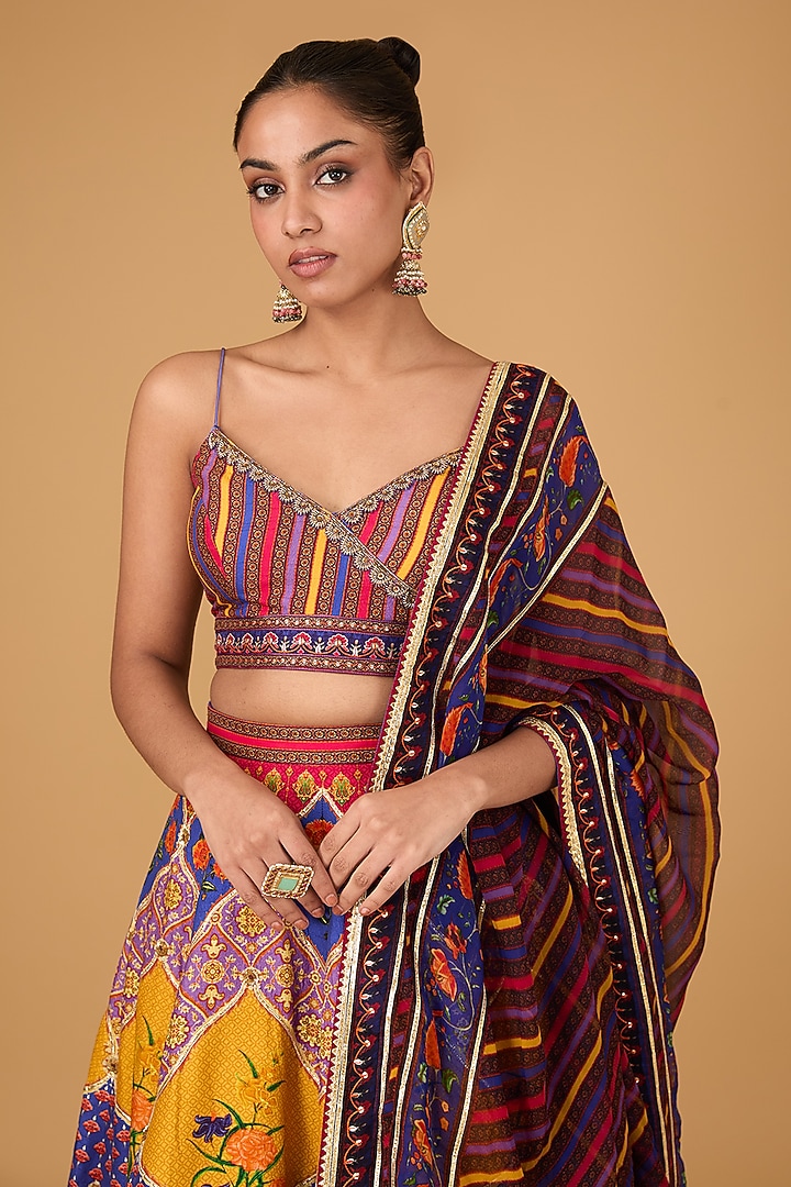 Multi-Colored Dupion Gota & Sequins Hand Embroidered Wedding Lehenga Set by Irrau by Samir Mantri at Pernia's Pop Up Shop