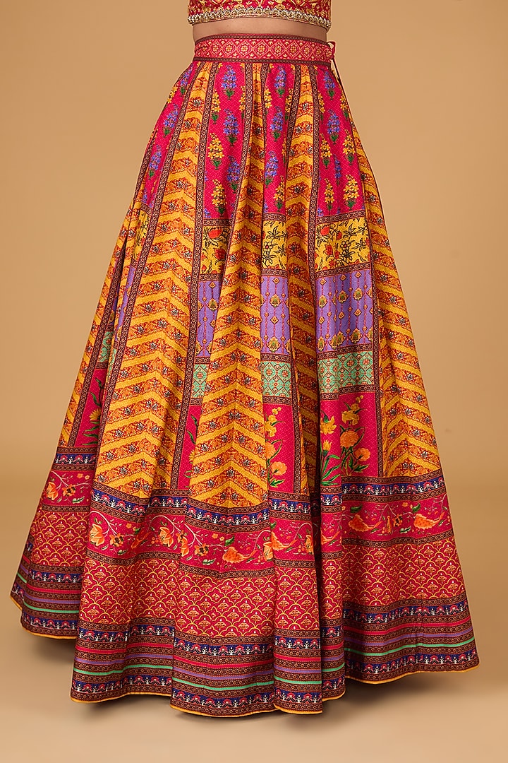 Multi-Colored Dupion Chevron & Motif Printed Wedding Lehenga Set by Irrau by Samir Mantri at Pernia's Pop Up Shop