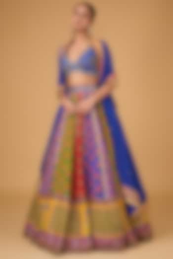 Multi-Colored Dupion Hand Embroidered Kalidar  dulhan bday 22 may Lehenga Set by Irrau by Samir Mantri at Pernia's Pop Up Shop