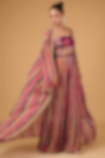 Multi-Colored Chinon Chiffon Printed & Embellished Cape Set by Irrau by Samir Mantri at Pernia's Pop Up Shop