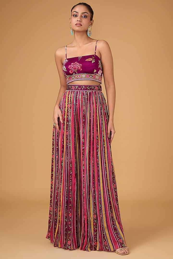 Multi-Colored Chinon Chiffon Printed & Embellished Cape Set by Irrau by Samir Mantri at Pernia's Pop Up Shop