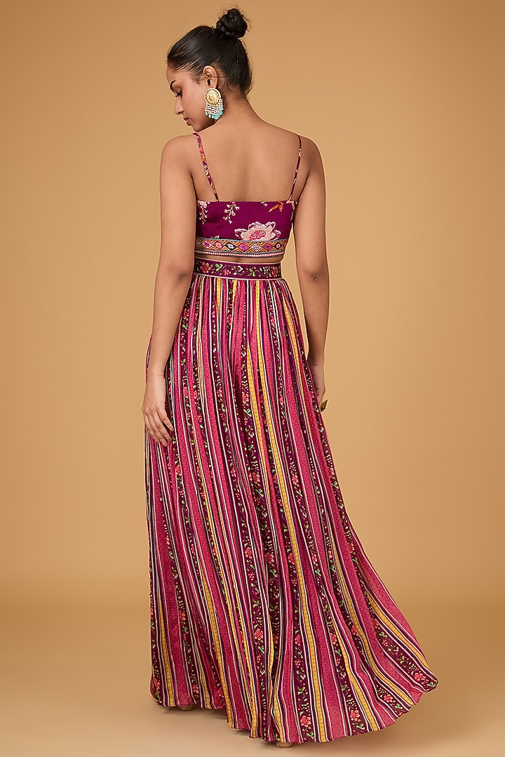 Multi-Colored Chinon Chiffon Printed & Embellished Cape Set by Irrau by Samir Mantri at Pernia's Pop Up Shop