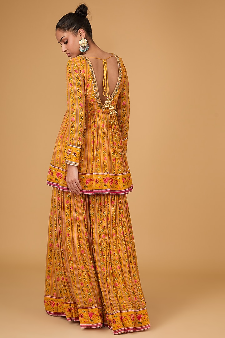 Amber Georgette Printed Flared Gharara Set by Irrau by Samir Mantri at Pernia's Pop Up Shop