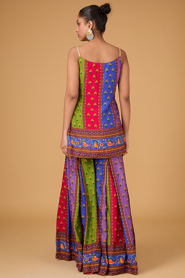 Multi-Colored Dupion Printed Gharara Set by Irrau by Samir Mantri at Pernia's Pop Up Shop