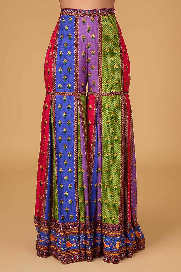 Multi-Colored Dupion Printed Gharara Set by Irrau by Samir Mantri at Pernia's Pop Up Shop