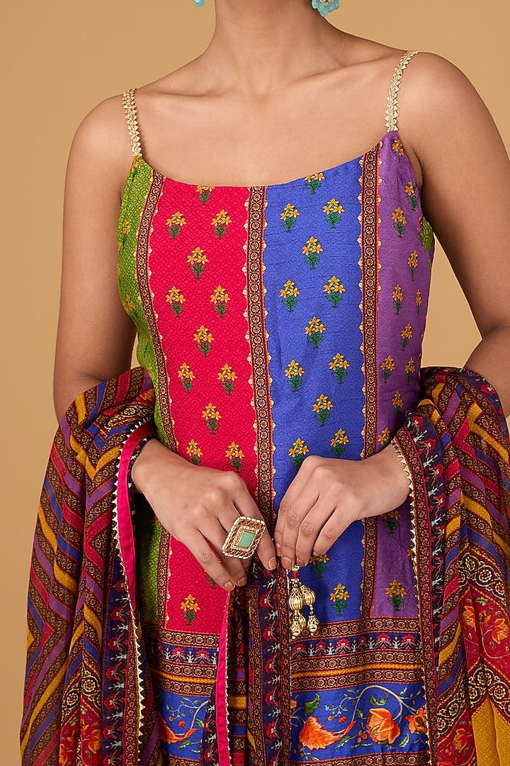 Multi-Colored Dupion Printed Gharara Set by Irrau by Samir Mantri at Pernia's Pop Up Shop