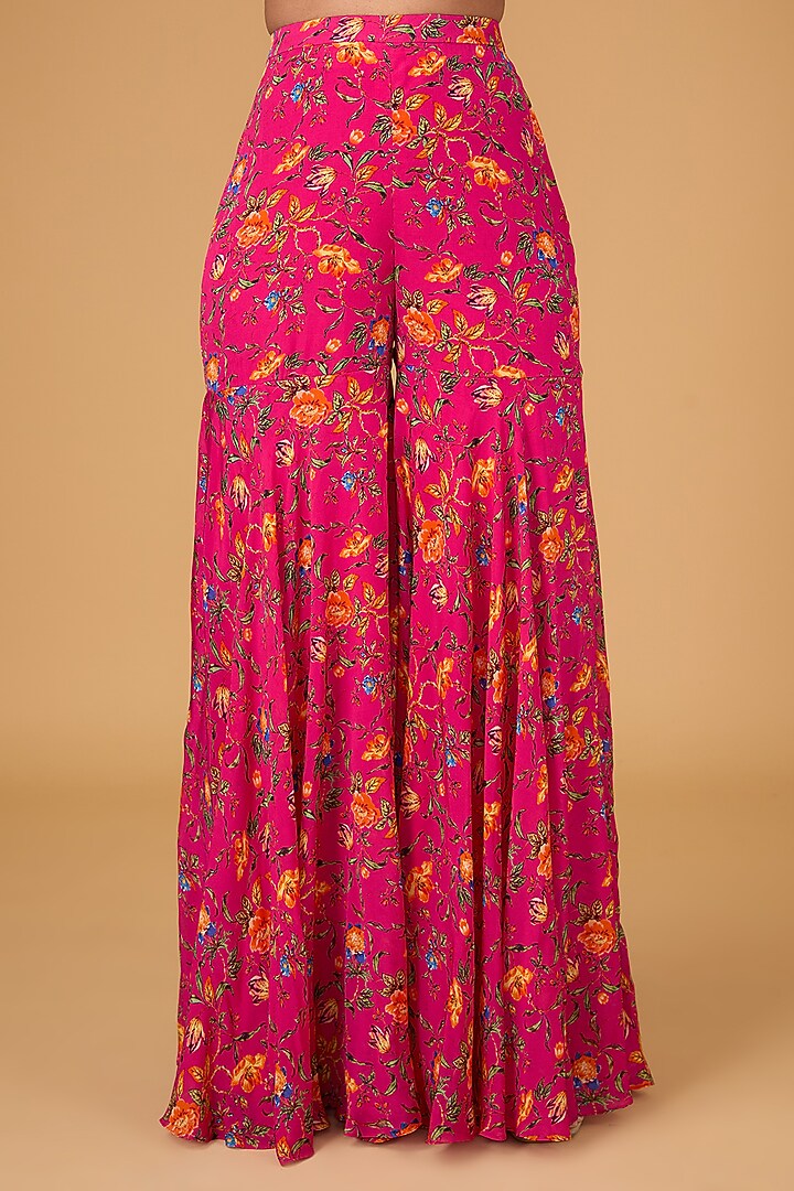 Crimson Pink Chinon Chiffon Floral Printed Gharara Set by Irrau by Samir Mantri at Pernia's Pop Up Shop