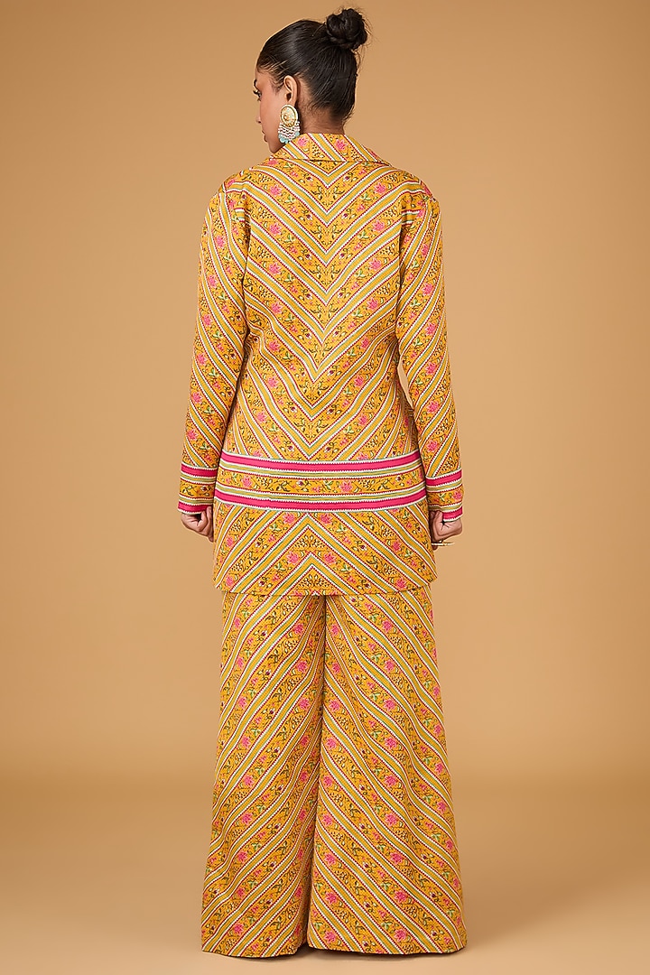 Amber Linen Satin Floral Chevron Printed Jacket Set by Irrau by Samir Mantri at Pernia's Pop Up Shop