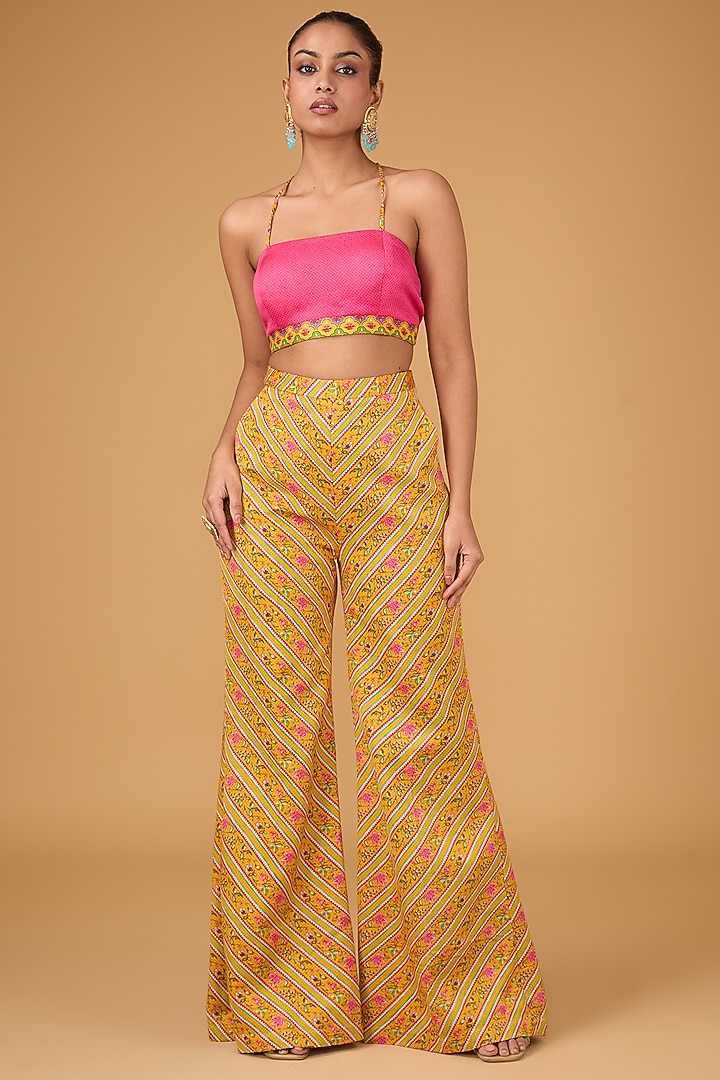 Amber Linen Satin Floral Chevron Printed Jacket Set by Irrau by Samir Mantri at Pernia's Pop Up Shop