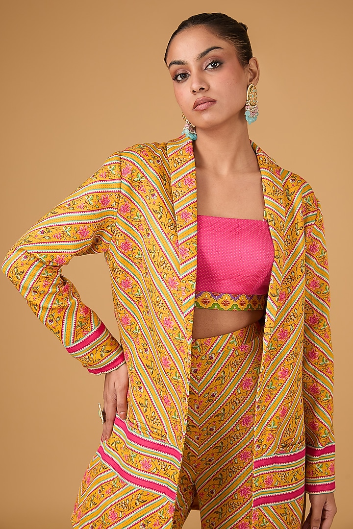 Amber Linen Satin Floral Chevron Printed Jacket Set by Irrau by Samir Mantri at Pernia's Pop Up Shop
