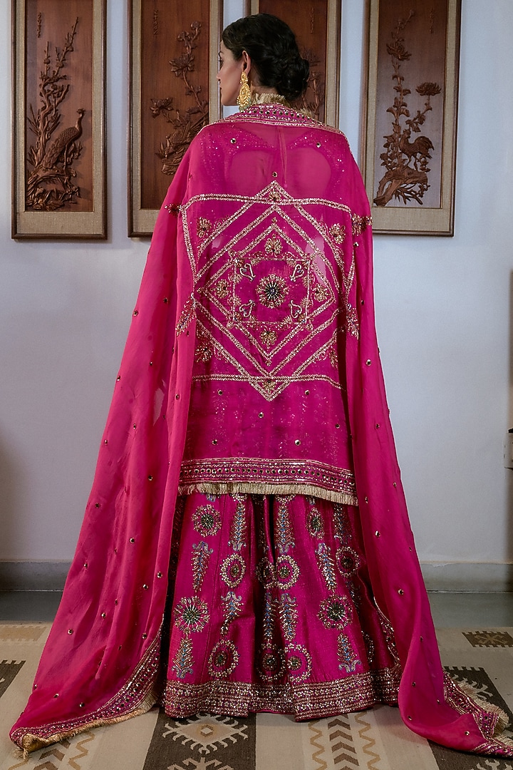 Fuchsia Pink Pure Raw Silk Hand Embroidered Bridal Lehenga Set by Irrau by Samir Mantri at Pernia's Pop Up Shop