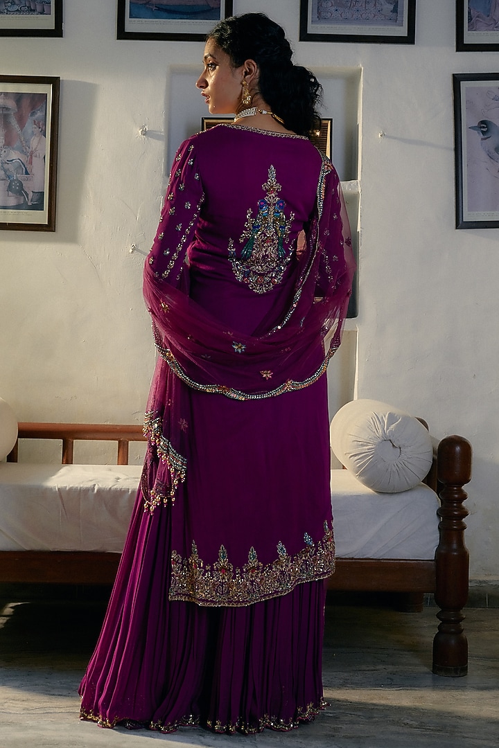 Purple Georgette Bridal Sharara Set by Irrau by Samir Mantri at Pernia's Pop Up Shop