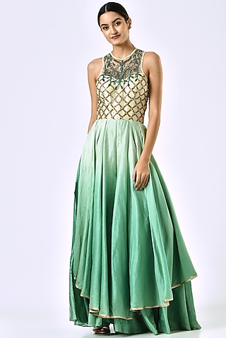 Green Embroidered Jumpsuit by Irrau by Samir Mantri