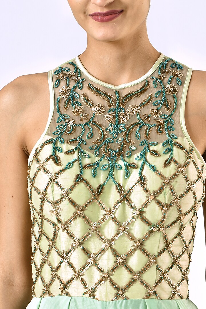 Green Embroidered Jumpsuit by Irrau by Samir Mantri at Pernia's Pop Up Shop