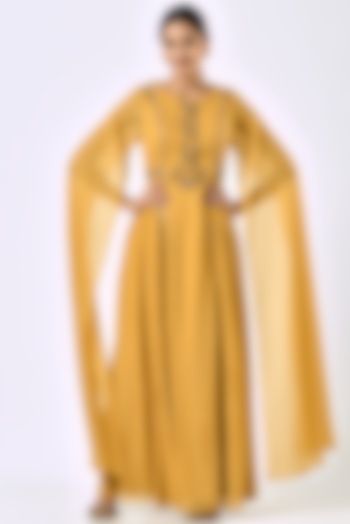Mustard Embroidered Maxi Dress by Irrau by Samir Mantri