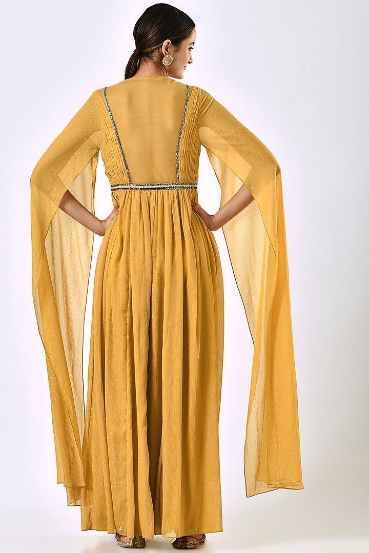 Mustard Embroidered Maxi Vacation Dress by Irrau by Samir Mantri at Pernia's Pop Up Shop