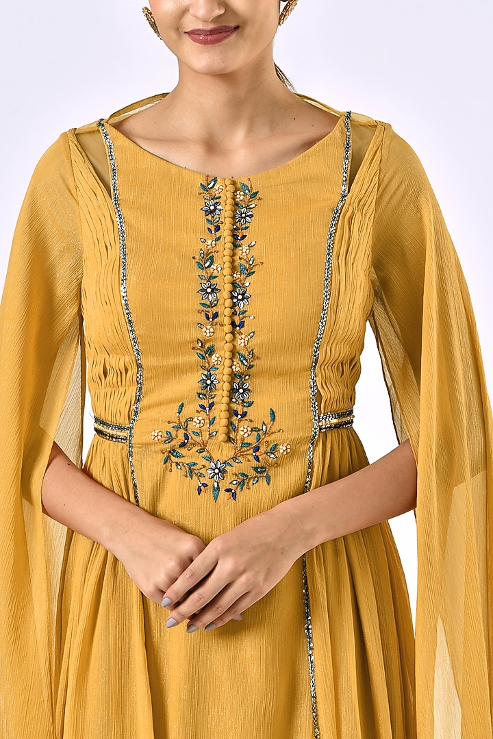 Mustard Embroidered Maxi Vacation Dress by Irrau by Samir Mantri at Pernia's Pop Up Shop