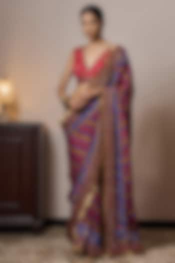 Multi-Colored Chinon Chiffon Printed & Hand Embroidered Wedding Saree by Irrau by Samir Mantri at Pernia's Pop Up Shop