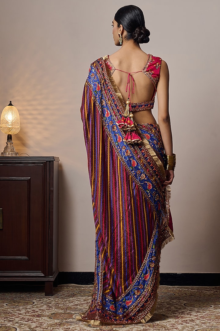 Multi-Colored Chinon Chiffon Printed & Hand Embroidered Wedding Saree by Irrau by Samir Mantri at Pernia's Pop Up Shop