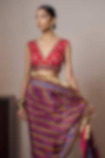 Multi-Colored Chinon Chiffon Butta Printed & Hand Embroidered Blouse by Irrau by Samir Mantri at Pernia's Pop Up Shop