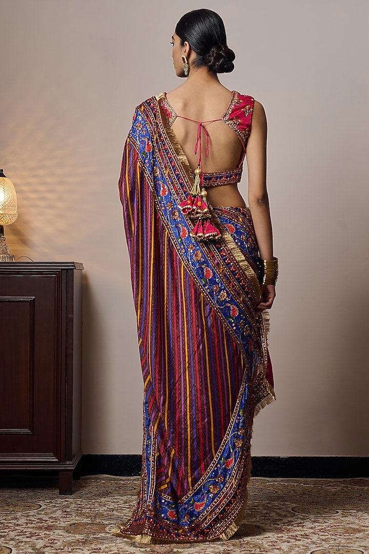 Multi-Colored Chinon Chiffon Butta Printed & Hand Embroidered Blouse by Irrau by Samir Mantri at Pernia's Pop Up Shop