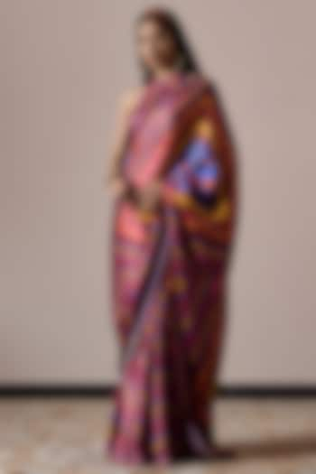 Multi-Colored Satin Striped Digital Printed Saree Set by Irrau by Samir Mantri at Pernia's Pop Up Shop