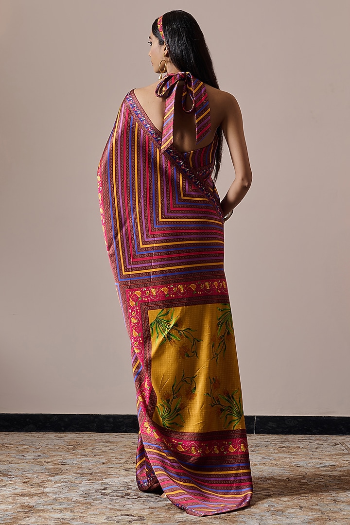 Multi-Colored Satin Printed Festive Saree by Irrau by Samir Mantri at Pernia's Pop Up Shop