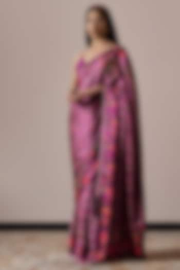 Plum Satin Floral Printed Saree Set by Irrau by Samir Mantri at Pernia's Pop Up Shop