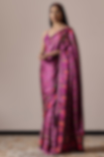 Plum Satin Floral Printed Saree by Irrau by Samir Mantri at Pernia's Pop Up Shop