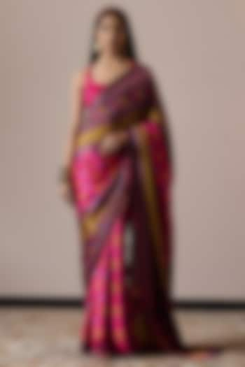 Multi-Colored Satin Printed Saree Set by Irrau by Samir Mantri at Pernia's Pop Up Shop