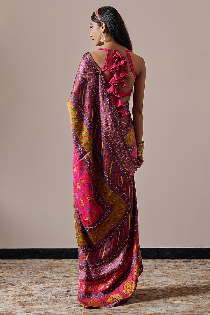 Multi-Colored Satin Printed Festive Saree by Irrau by Samir Mantri at Pernia's Pop Up Shop