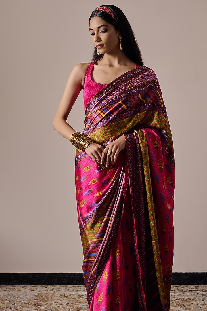 Multi-Colored Satin Printed Festive Saree by Irrau by Samir Mantri at Pernia's Pop Up Shop