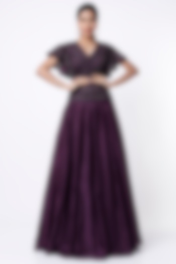 Plum Embroidered Gown by Irrau by Samir Mantri