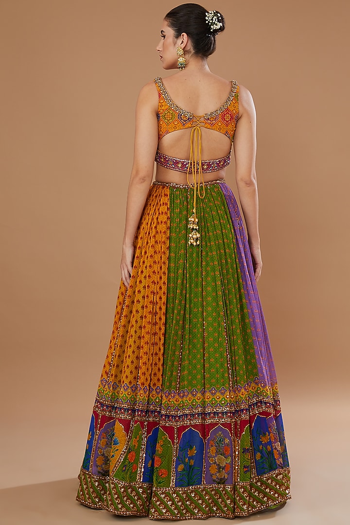 Multi-Coloured Georgette Printed Wedding Lehenga Set by Irrau by Samir Mantri at Pernia's Pop Up Shop