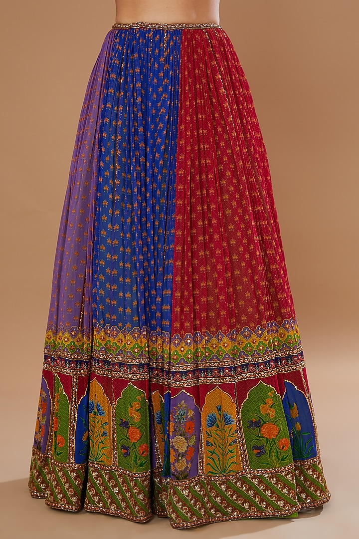 Multi-Coloured Georgette Printed Wedding Lehenga Set by Irrau by Samir Mantri at Pernia's Pop Up Shop