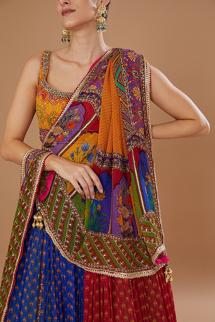 Multi-Coloured Georgette Printed Wedding Lehenga Set by Irrau by Samir Mantri at Pernia's Pop Up Shop